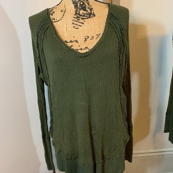 Free People Waffle Knit V Neck Tunic Thermal - Picture 1 of 7